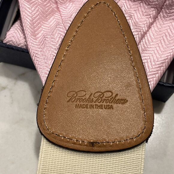 Brooks Brothers NEW Silk Leather Lt Pink Suspenders Braces Herringbone Pattern - Picture 8 of 9